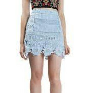 Topshop Crochet Floral A-line skirt, light blue, Size US 4